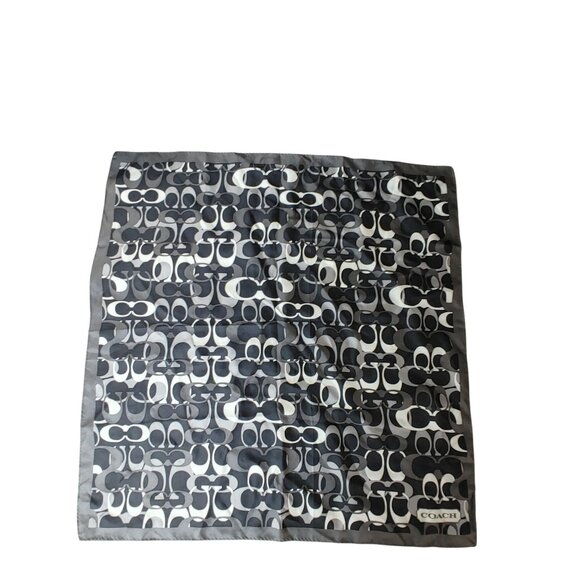 Coach Silk Logo Scarf Monogram Black White Gray Signature Designer Pattern - Picture 3 of 9